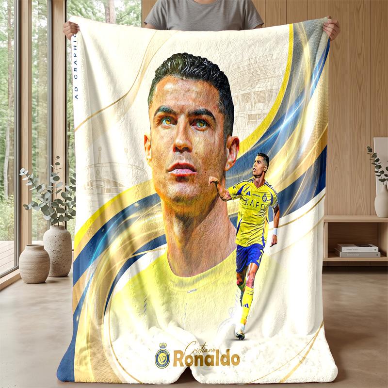 Cristiano Ronaldo Aufdruck Flanelldecke Hautfreundlich Warm Dekorativer Überwurf für Innen Couch Bett Tägliche Nutzung