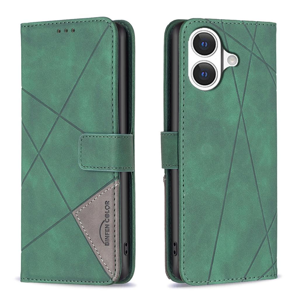 For iPhone 17 Phone Case BINFEN COLOR Wallet Stand Geometry Imprinted Leather Cover