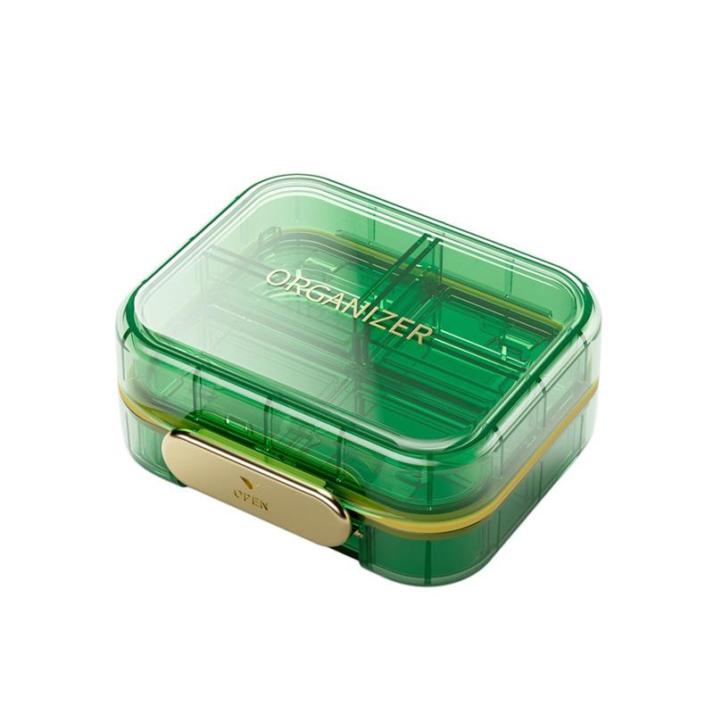 

4 отделения, принт крестиком, таблетница, контейнер для лекарств, для улицы, для дома, футляр для таблеток, портативный, мини, пластиковый, для хранения таблеток, прозрачный, карманный зелёный