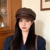 Korean Leather Beret Children Spring Student Cute Versatile Pu British Style Octagonal Hat Pumpkin Hat