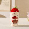 Fruit Strawberry Ceramic Cup with Lid Straw House Mug Festive Cup for Girls' High Value Water Cup Small Gift