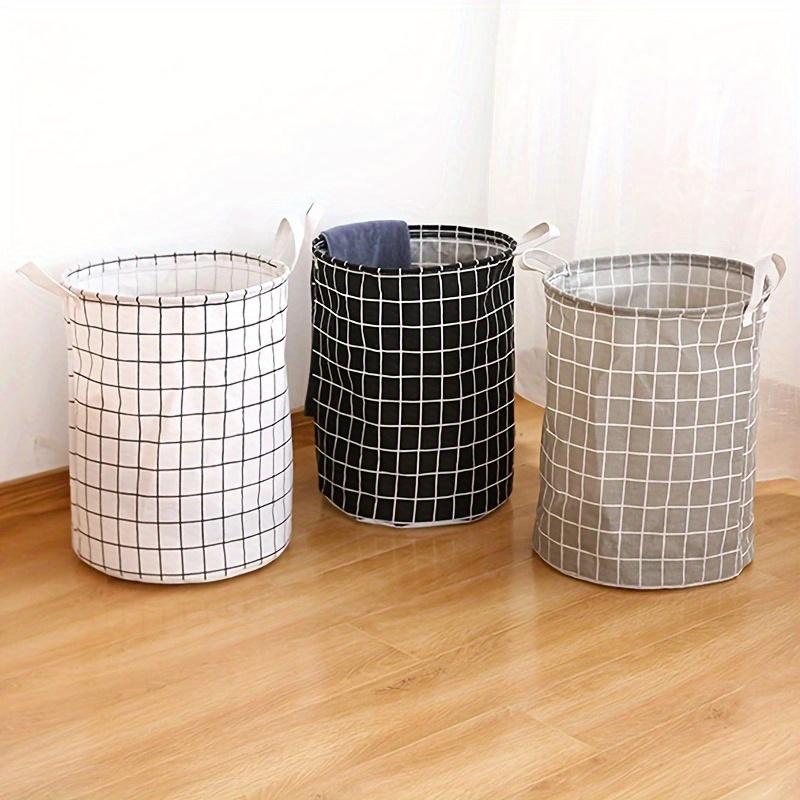 Household Dirty Clothes Basket, Toy Storage Bucket, Grid Fabric Large Foldable Waterproof Storage Basket