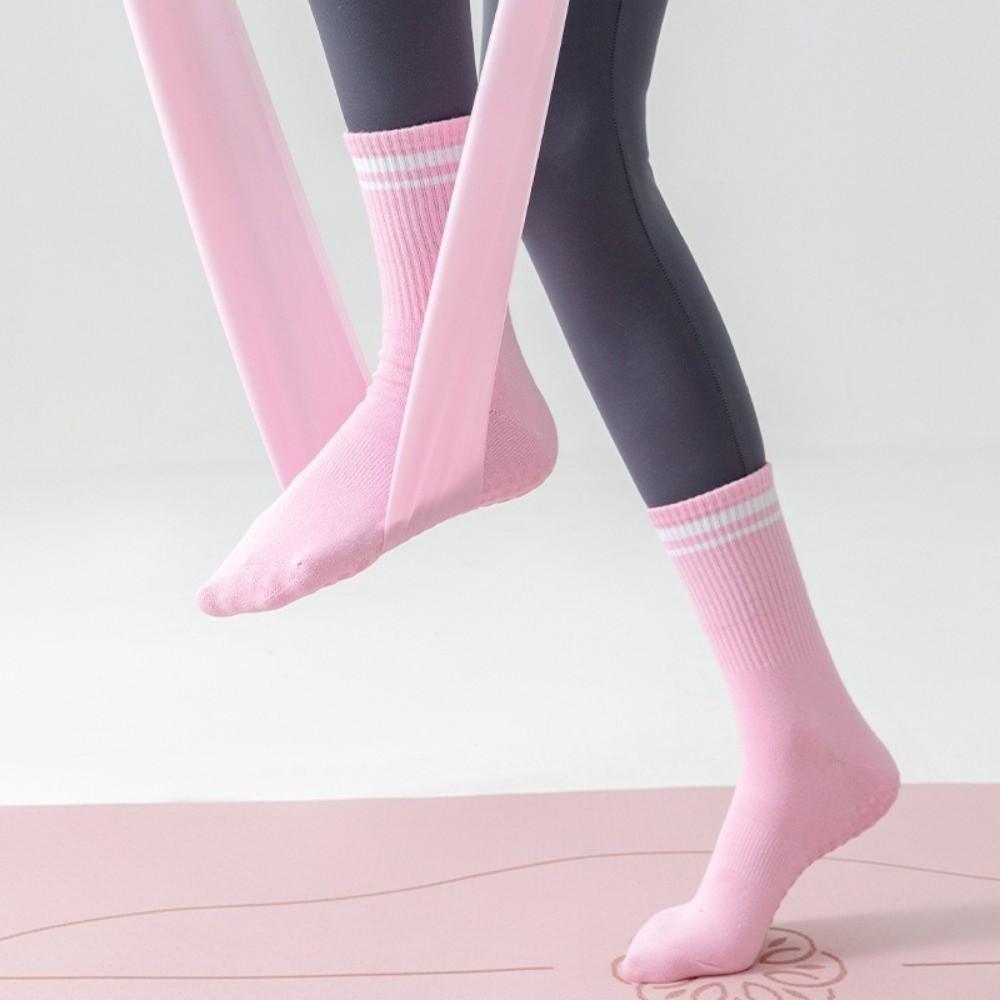 1Pair Non-Slip Yoga Socks Bow Embroidery Cuffed Mid Tube Socks Professional Pilates Socks for Women