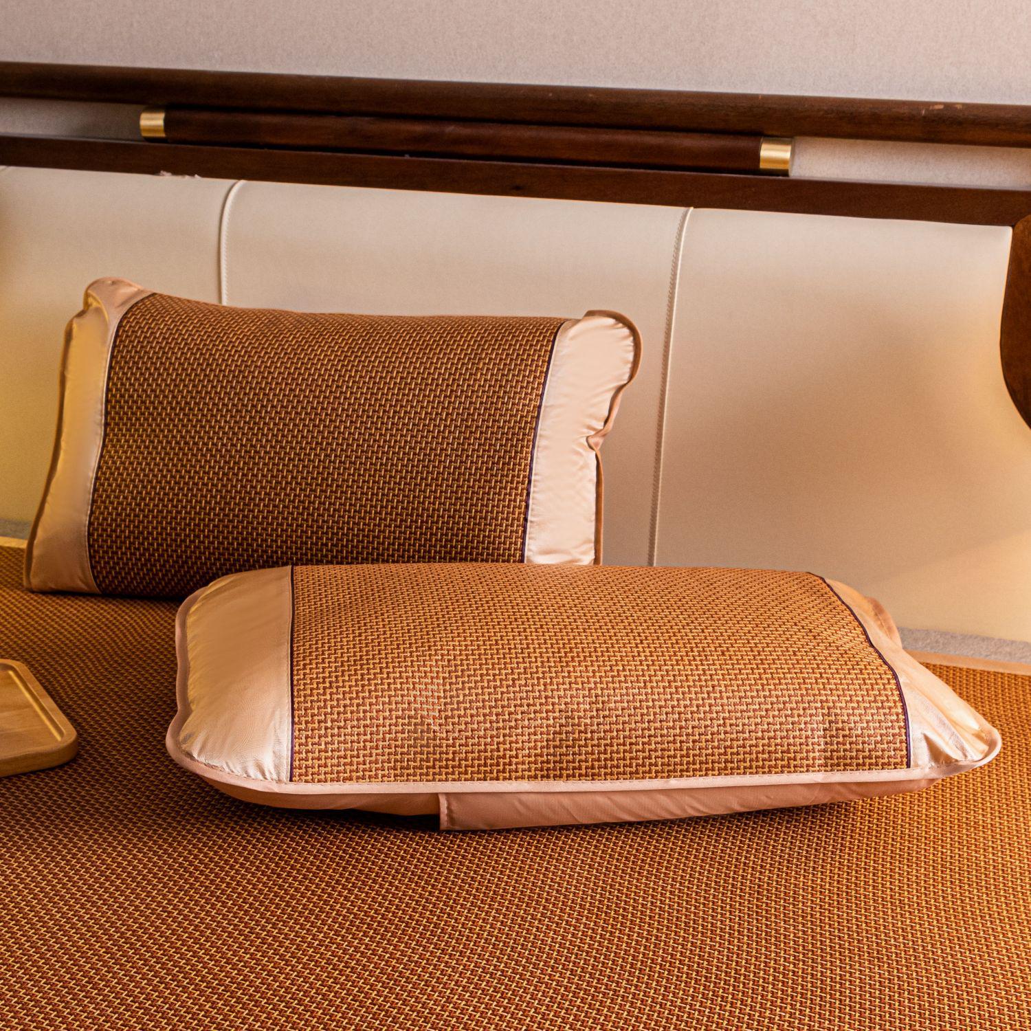 Bamboo Cooling Straw Mat: Double-Sided, Foldable, Rattan Design for Single Person Use Rattan Pillowcase