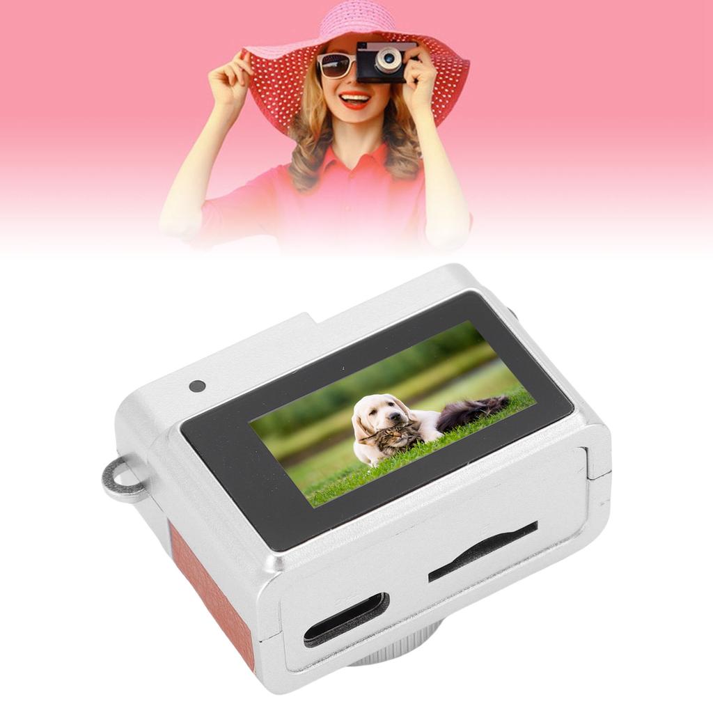 Small Retro Digital Camera 1080P FHD 0.96 Inch Color Screen Keychain Camera with Flash Light 4 Filters for Travel Learning Recordings