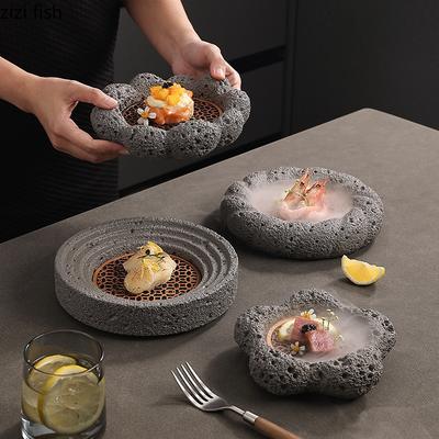Kreativer Zement Steakteller Trockeneisplatte Sushi Sashimi Platte Molekulare Küche Präsentierteller Restaurant Spezialgeschirr