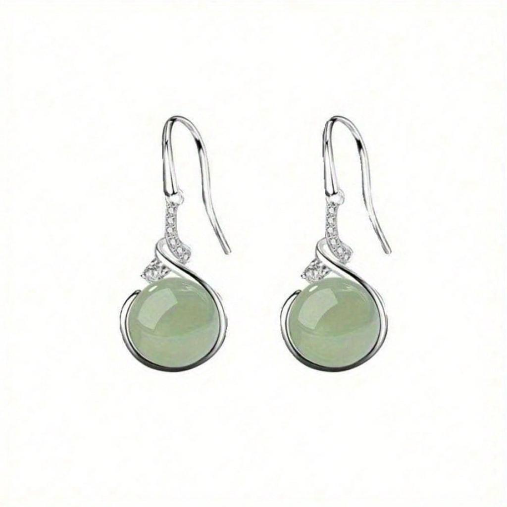 1 Pair of Retro Style Imitation Jade Earrings, High-end Quality, Lightweight and Luxurious.