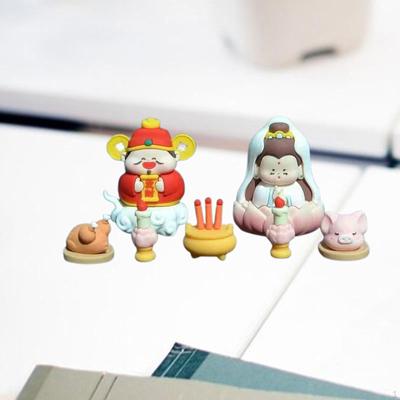Chinese God Statue Set Car Desk Ornament Friend Gift Collectibles Resin Miniature Sculpture for