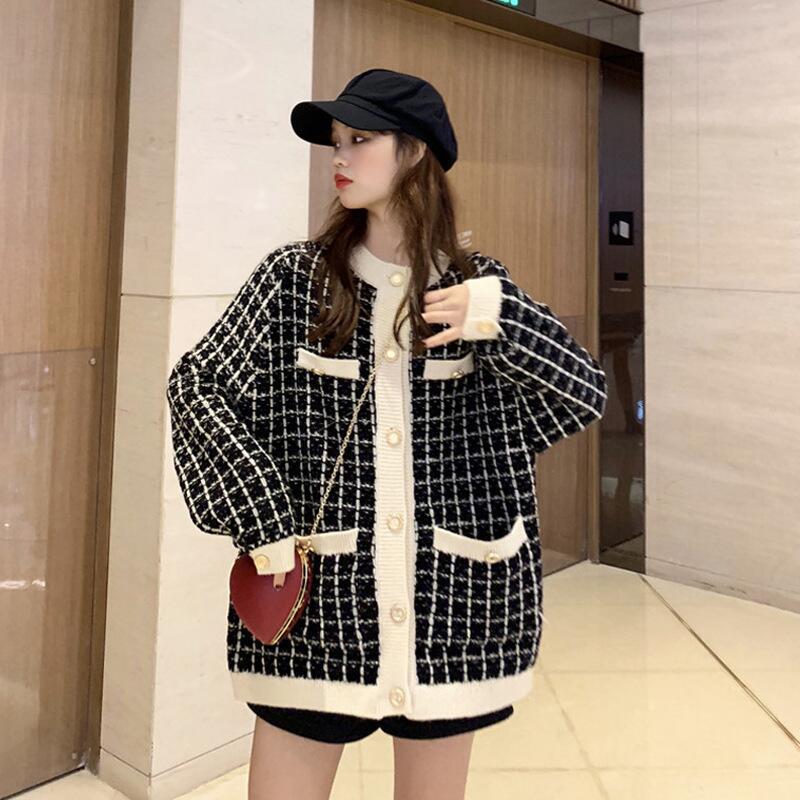 

Свитер Женская одежда ранней осени Вязаный кардиган Куртка Ленивый ветер Гонконг Вкус осени и зимнего прилива One size чёрный