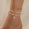 Multilayer Beaded Starfish Shell Ankle Chain Three-Layer Beach Foot Jewelry  Summer
