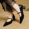 Fashion 2025 New Spring Women Pumps Genuine Leather Women Shoes Pointed Toe Shallow Buckle Strap Mary Janes Ladies Shoes Kid Suede