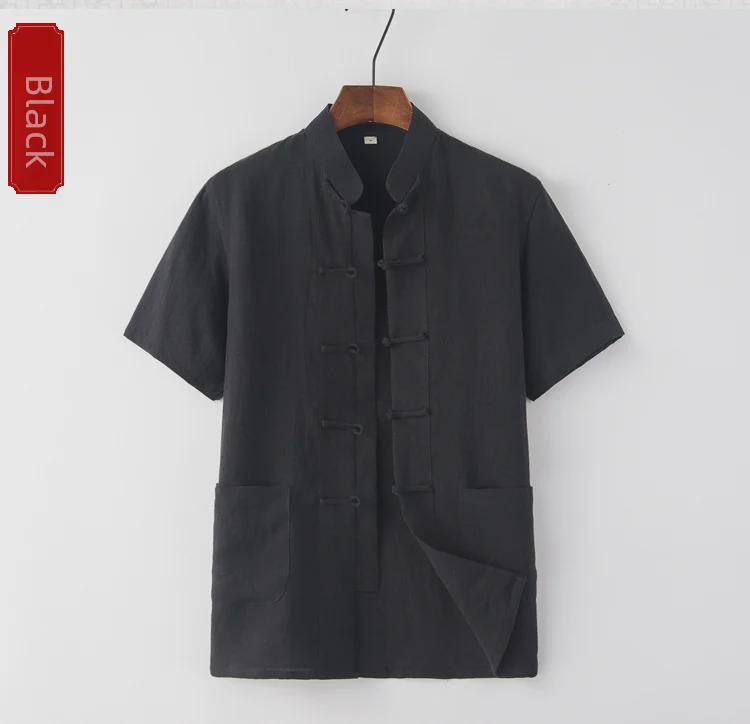 Men's Summer Thin Linen Tang Suit - Short-Sleeved Top for Middle-Aged & Elderly