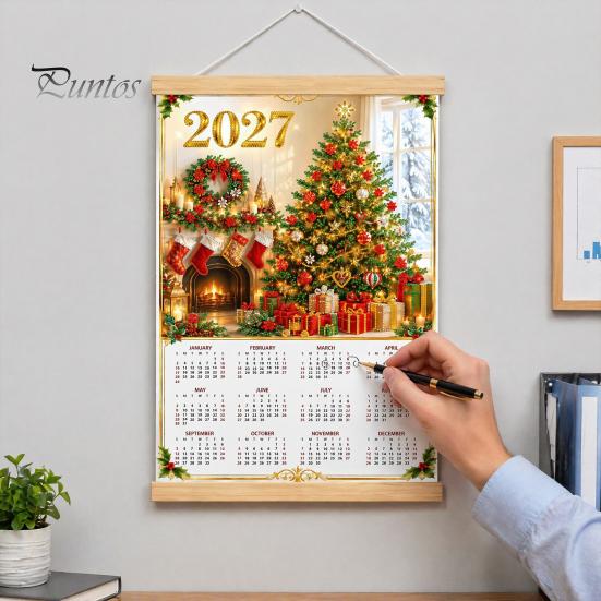 Decorative Daily Planner 2027 Faux Diamond Art Painting Wall Calendar, Jan. - Dec. Minimalist Decor 12 Monthly Planner, Canvas Artwork for Home