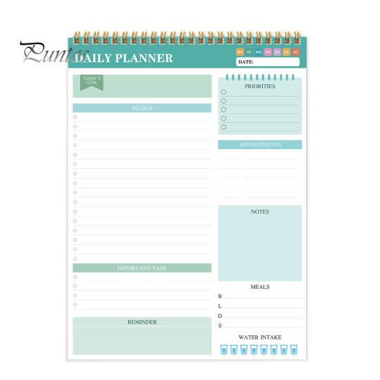 Tagesplaner mit Doppelspiralbindung, To-Do-Liste, Notizbuch für Studenten, Büroangestellte, Tagesplanerbuch für Büro und Schule