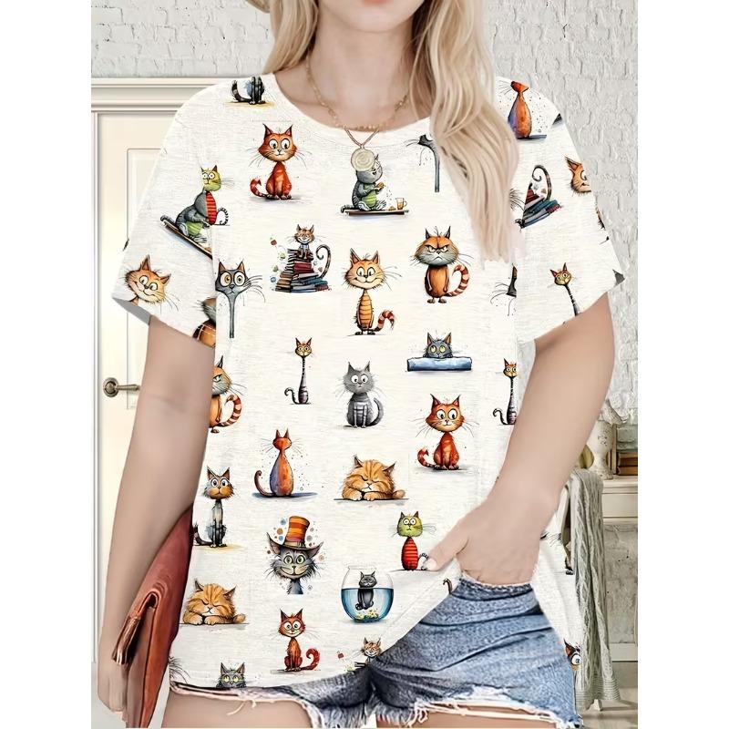 Summer Cute Cartoon Cat T-Shirts Animal 3D Print Women Men Short Sleeve Round Neck T Shirt Tees Harajuku Y2K Top Female Clothing