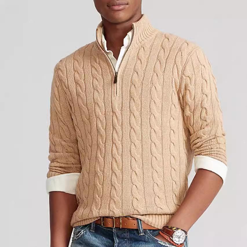 Autumn and Winter Men's Semi-zipper Twisted Sweater Men's Youth Pullover Long-sleeved Stand-up Neck Knitted Sweater