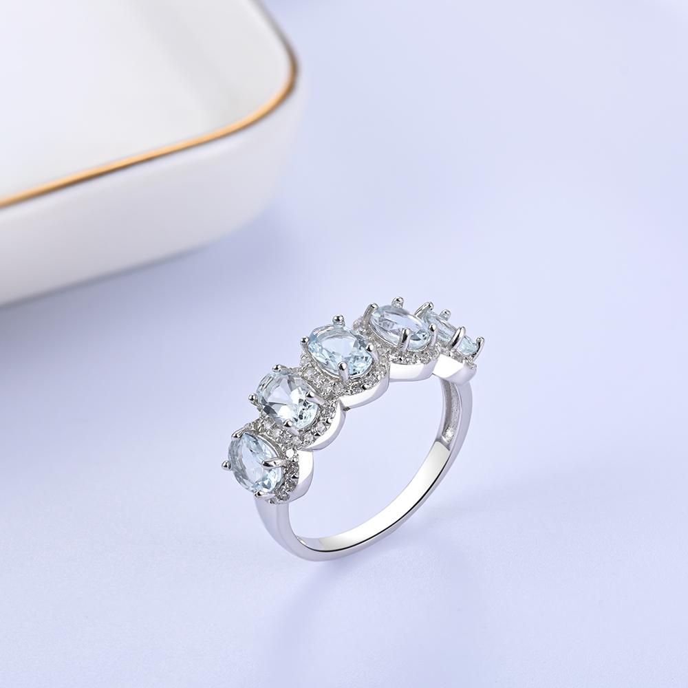 Inel superb de argint pentru doamnă acvamarin natural piatra de naștere martie Stimulează curajul și încrederea bijuterii de lux din piatră
