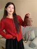 2024 Stylish Red Gold-Buckled Christmas Sweater Jacket for Women