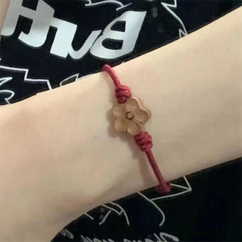 Mahogany carved plum blossom red rope hand rope handmade rope woven lucky hand rope for girlfriends gifts