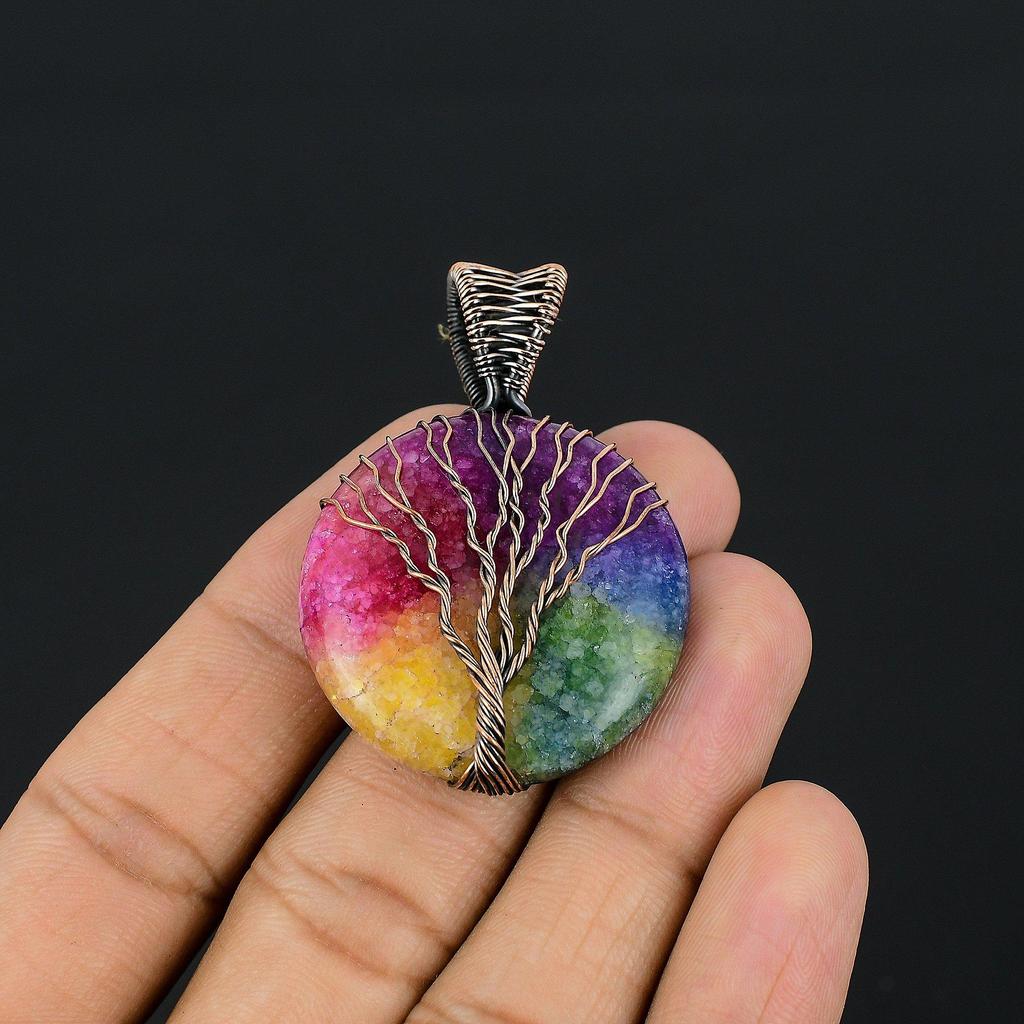 Tree Of Life Rainbow Solar Quartz 999 Copper Wire Wrapped Pendant, Handmade Gemstone Pendant Jewelry, Gifts For Wife Brand New Pendant