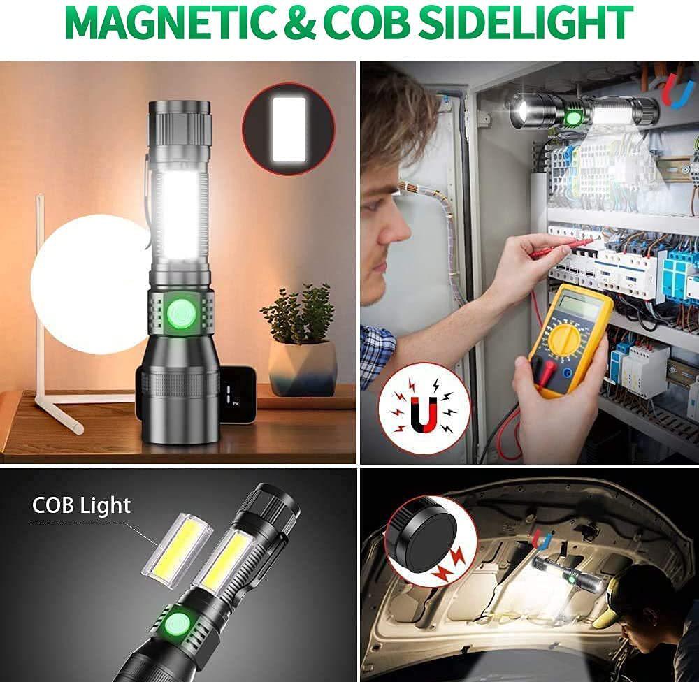 7-Function USB Rechargeable Magnetic Flashlight with Fluorescent Detection: Includes Red, White, Purple, and COB Strong Light with Focus.