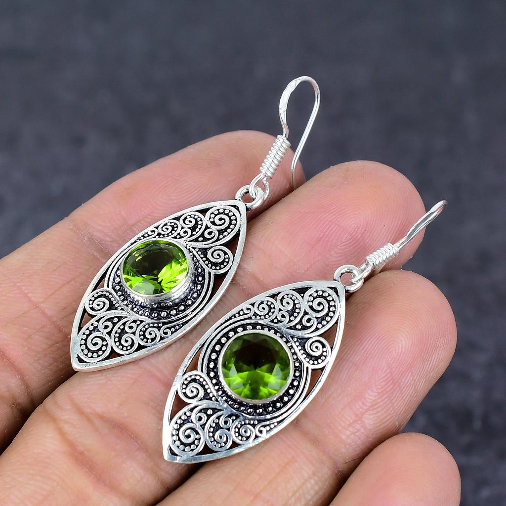 Perydot Ręcznie Robiona Biżuteria Kolczyk ze Srebra Próby 925 1,97" G1m80