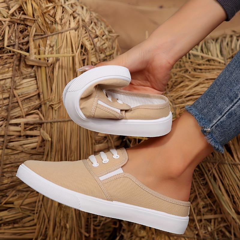 Women'S Solid Color Minimalist Sneakers, Slip On Lightweight Flat Soft Sole Shoes, Low-Top Comfort Daily White Shoes