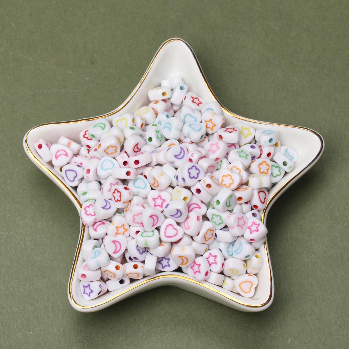 

100 шт. 7 мм плоские бусины в форме сердца с узором сердца, звезды, луны для изготовления ювелирных изделий, для рукоделия, для браслета, ручной работы, для ожерелья, ручной работы, для серег