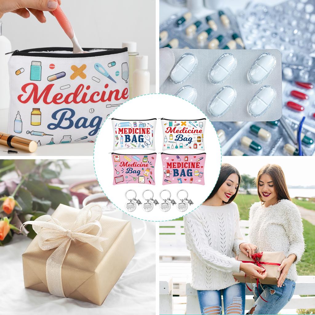 4Sets Travel Medicine Bag Portable Medication Bag Storage Turtle Keychain