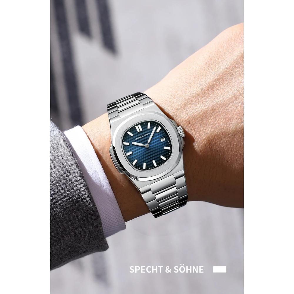 Specht & Söhne New Fashion Ultrathin Mens Watch 39MM Quartz Wristwatch Stainless Steel Waterproof Calendar 5711 Watches For Men