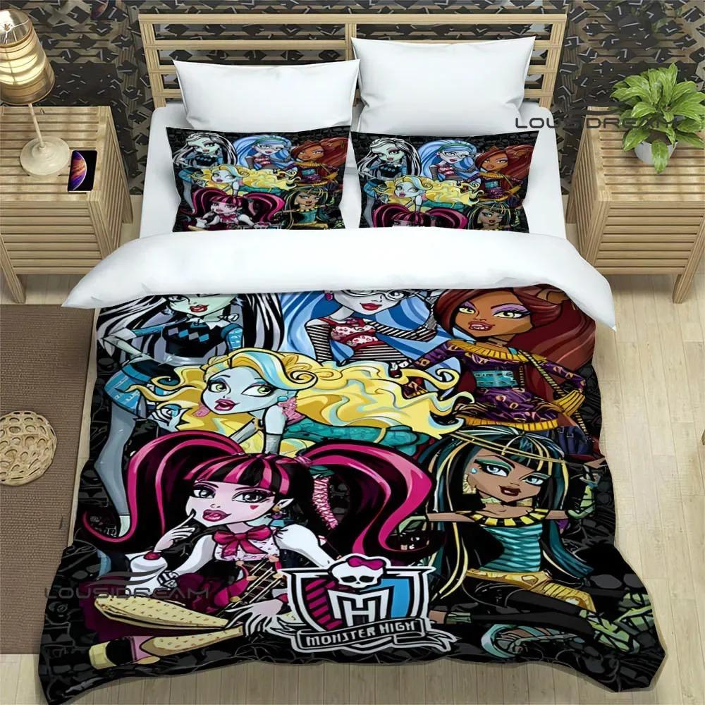 

Набори постільної білизни з принтом Monster High із мультфільмами. Вишукані набори речей. Підодіяльник. Підодіяльник. Комплект постільної білизни. Розкішний подарунок на день народження. EU Double 200x200cm