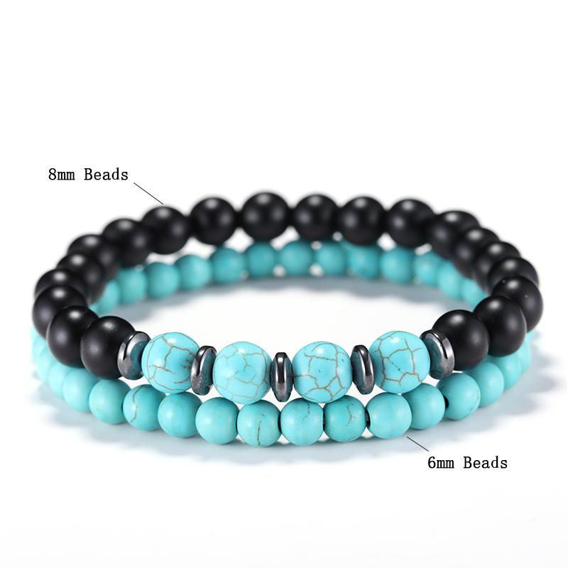 Noter 5 Colors Men Bracelet Set 2Pcs/Pair Tiger Eyes Howlite Stone Strand Braclet Positive Energy Healing Braslet Pulsera Homme