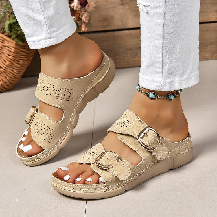 Large Size Wedge Slippers Women's Summer New Belt Buckle Light Outer Wear Fashion Slippers Women