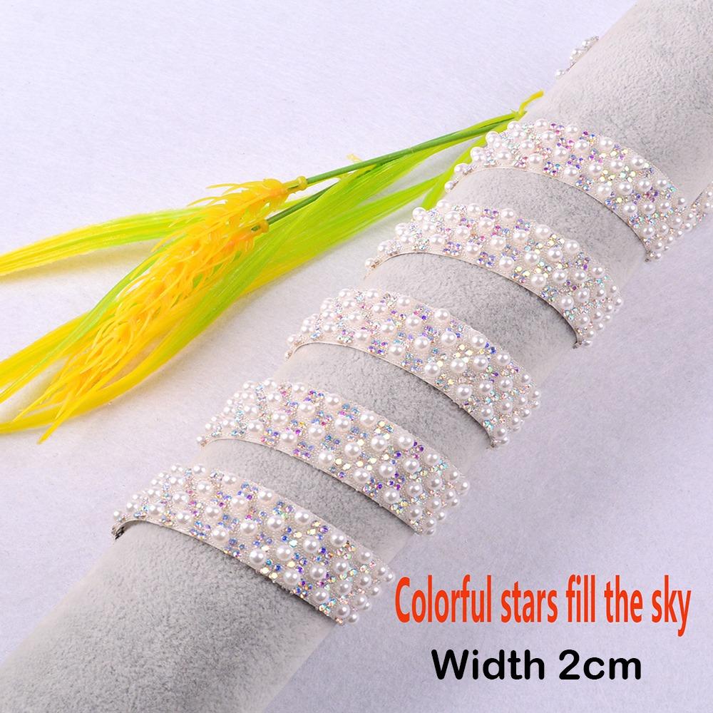 1 Yard DIY Rhinestones Trim Tape Colorful Pearl Chain  Garment Shoes Bags Bags Decoration