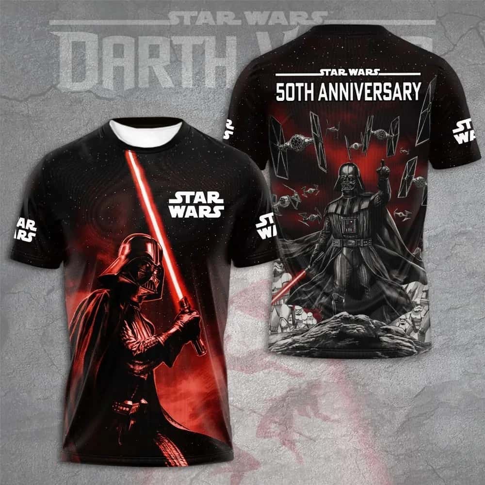 Dies ist ein Gedenk-T-Shirt mit einem Star Wars-Thema, das mit 3D-Druck und schnelltrocknenden Eigenschaften das 50-jährige Jubiläum einläutet.