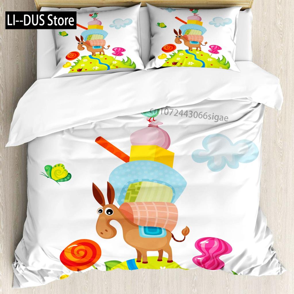 Donkey Duvet Cover Set Cartoon Donkey With HEE Haw Text Funny Domestic Animal Portrait King Size Twin Bedding Set For Kids Teens