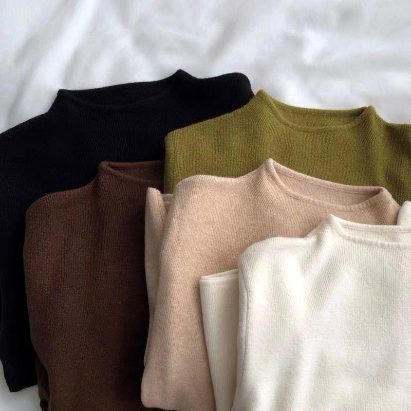 Maglione Base a Mezzo Collo da Donna Stile Coreano All-Match Vestibilità Aderente con Temperamento e Calore Lavorato a Maglia per Autunno e Inverno