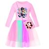 5529 Kids Girls Roblox Print Mesh Rainbow Round Neck Dress