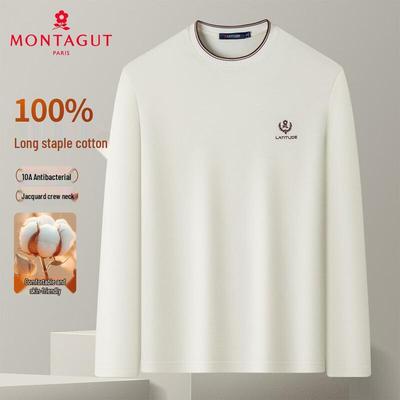 MONTAGUT Men's 100% Long-Staple Cotton Antibacterial Crew Neck Long Sleeve T-Shirt