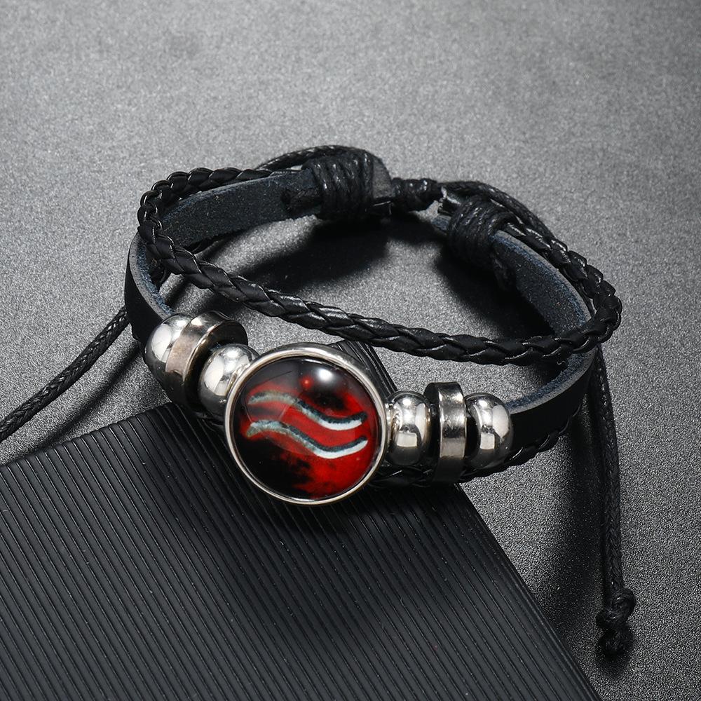 New 12 Constellation Luminous Cowhide Bracelet, Personalized Retro Men and Women Couple Jewelry Bracelet, Twelve Constellation Jewelry