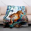 Embroidered Pattern with Tiger and Bamboo Blanket Suitable for Home Bedroom Sofa Travel Camping Blanket Various Sizes for Gifts