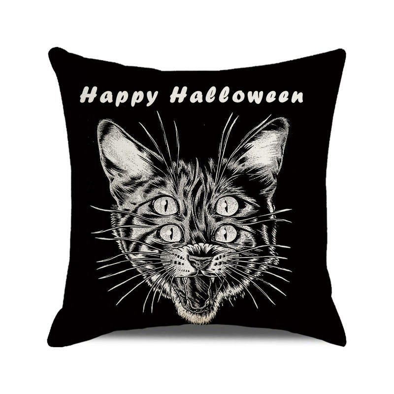 Halloween Trick or Treat Linen Cushion Cover 45x45cm Cartoon Sofa Pillow Case