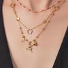 18k Gold Plated Stainless Steel Zirconia Flower Necklace & Bracelet Set with Natural Stone Beads - Light Luxury Jewelry.