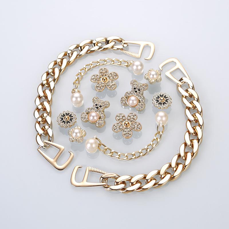 Cross-Border Shoe Accessories: Gold Bear Chain & 3D Detachable Flower Buckles