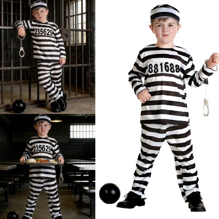 Multifunktionales Polyester Kinder Sträfling Kostüm Mit Nummern Halloween Rollenspiel Kostüm Fotografie Requisiten Zubehör