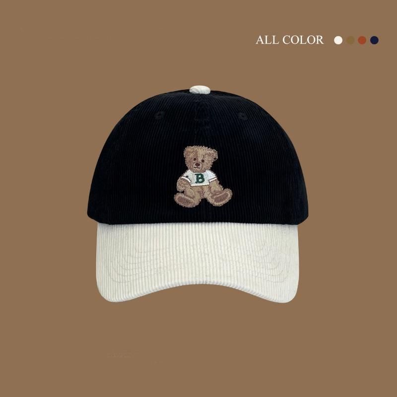 Cute bear corduroy baseball cap children autumn and winter new contrasting color splicing versatile cap men