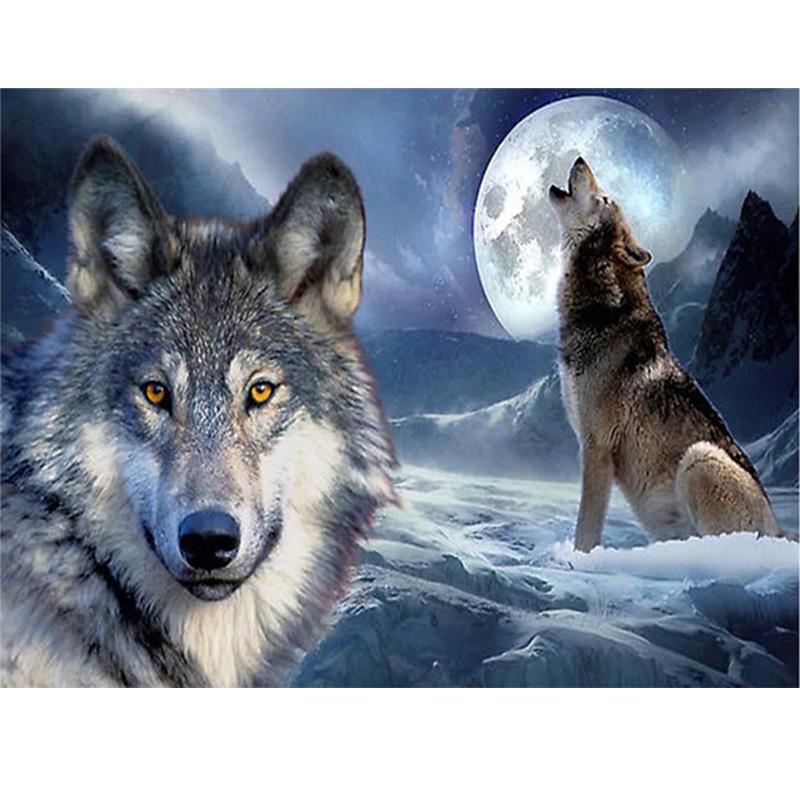 5D DIY Diamond Painting Wolf Cross Stitch Kit Full Drill Round Embroidery Animals Mosaic Art Picture of Rhinestones Decor Gift