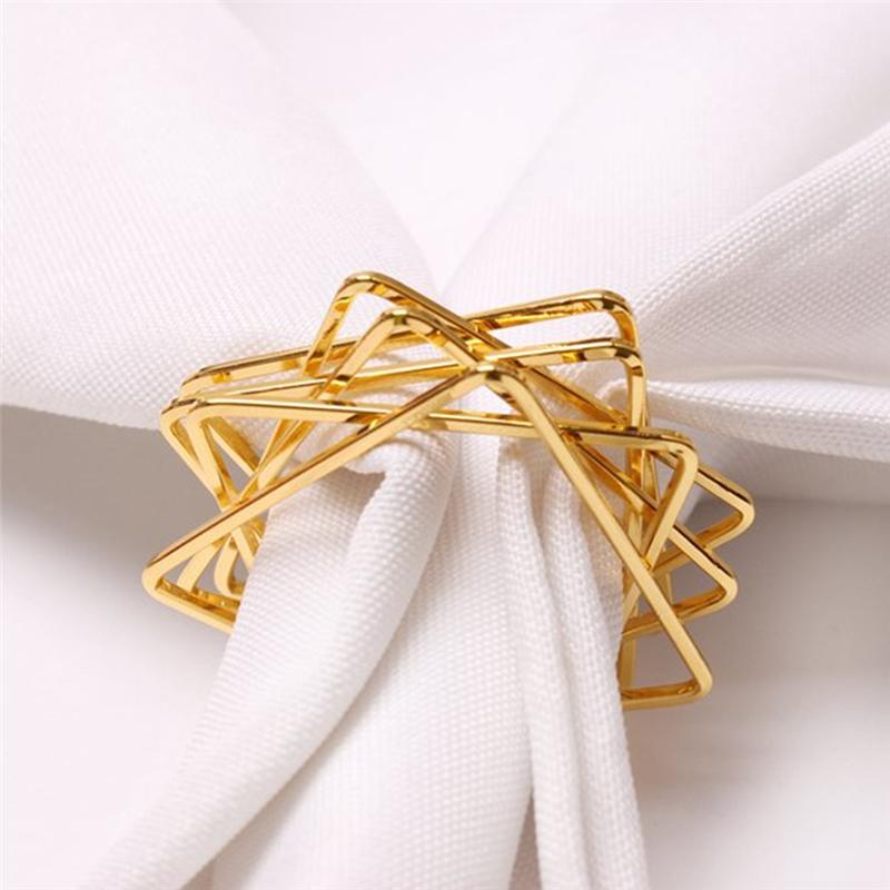 A84X-12Pcs Polygon Star Design Napkin Rings Star Napkin Buckle Metal Napkin Holders For Wedding Birthday Party Decorations Golde