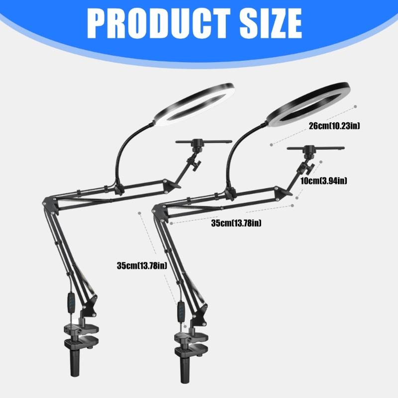 Adjustable Overhead Phone Mount With Rings Light Camera Arm Stand for Video Recording Live Streaming Art Craft