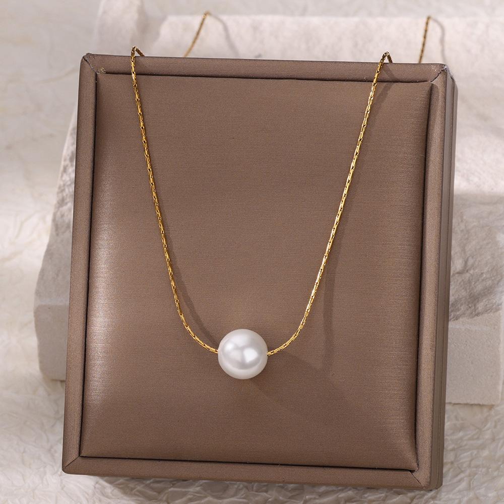 Dainty Imitation Pearl Pendant Necklace For Women Stainless Steel Gold Color Chain Elegant Wedding Christmas Jewelry Gift
